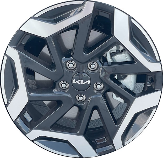 KIA Seltos 2024-2025 black machined 18x7.5 aluminum wheels or rims. Hollander part number 71074 95635 OEM part number.