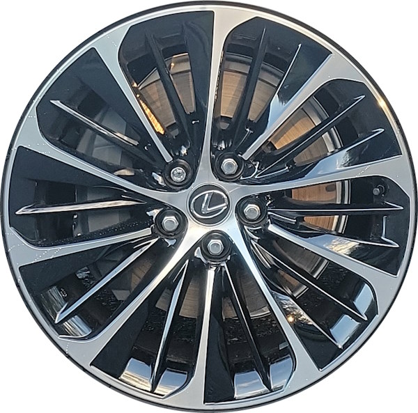 Lexus LS500 2022-2024, LS500h 2022-2024 black machined 20x8.5 aluminum wheels or rims. Hollander part number ALY74370B, OEM part number 42611-50830, 42611-50840.