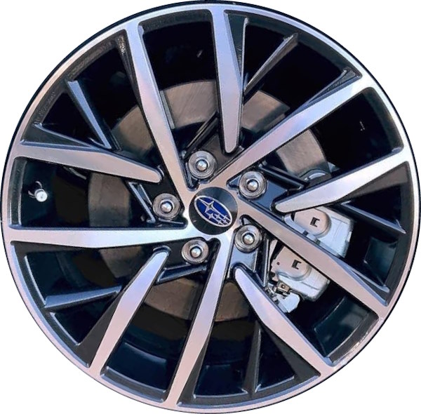 Subaru Impreza 2024-2025 charcoal machined 18x7.5 aluminum wheels or rims. Hollander part number ALY68910b, OEM part number 2024 Subaru Impreza Wheels Charcoal Machined Rims 28111FN040