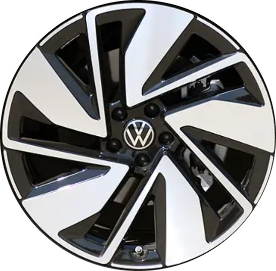 Volkswagen Atlas 2024-2025 black machined 20x8 aluminum wheels or rims. Hollander part number ALY70115, OEM part number 3QF601025ACFZZ