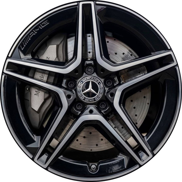 Mercedes-Benz E350 2021-2023, E450 2021-2023 black machined 18x8 aluminum wheels or rims. Hollander part number 65581U45, OEM part number 21340163007X23.