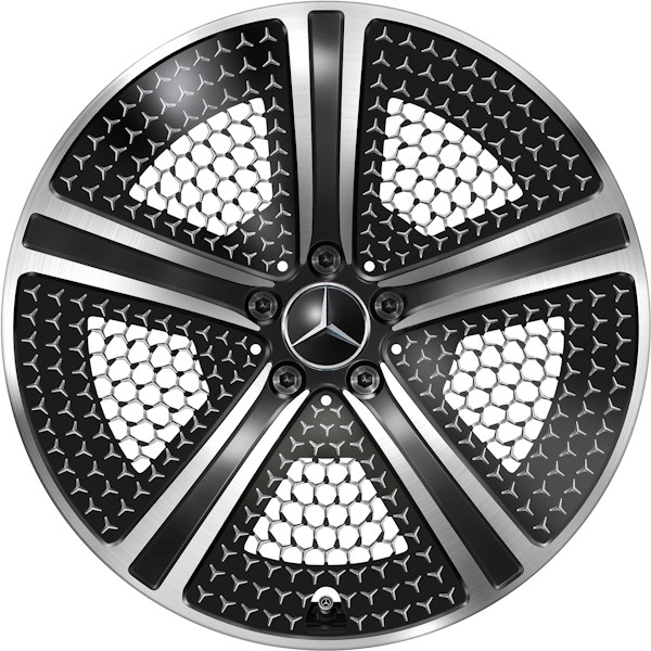 Mercedes-Benz EQE Sedan 2023-2024  black machined 20x9 aluminum wheels or rims. Hollander part number ALY85883, OEM part number 29540002007X23.