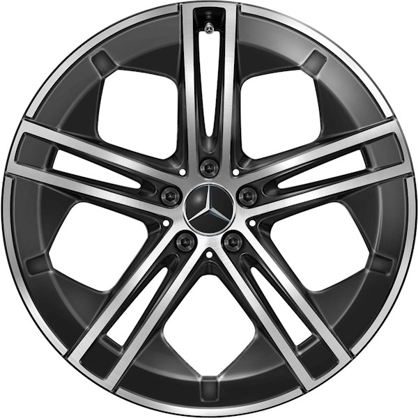 Mercedes-Benz EQE Sedan 2023-2024 black machined 21x9 aluminum wheels or rims. Hollander part number ALY85884, OEM part number 29540114007X23.