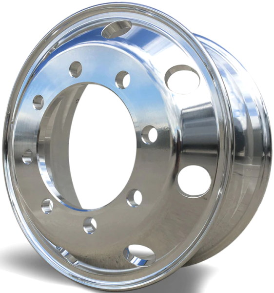 Chevrolet Silverado 4500HD 2019-2024, Silverado 5500HD 2019-2024, Silverado 6500HD 2019-2024 polished 19.5x6.75 aluminum wheels or rims. Alcoa part number 765427, OEM part number 19406307, 19406308.