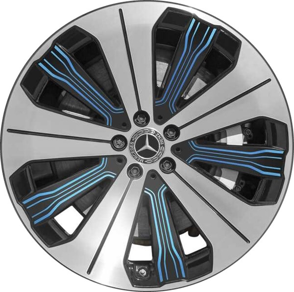 Mercedes-Benz EQS 450 2022-2024 black machined 21x9.5 aluminum wheels or rims. Hollander part number 65619, OEM part number 29740110005X31.