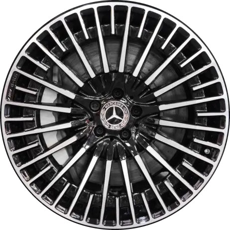 Mercedes-Benz EQS 450 2022-2024, EQS 580 2022-2024 black machined 21x9.5 aluminum wheels or rims. Hollander part number 65621, OEM part number 29740115007X23.