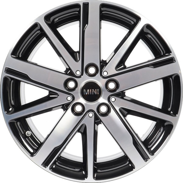 Mini Cooper 2022-2024 black machined 17x7 aluminum wheels or rims. Hollander part number 86649, OEM part number 36106889638.