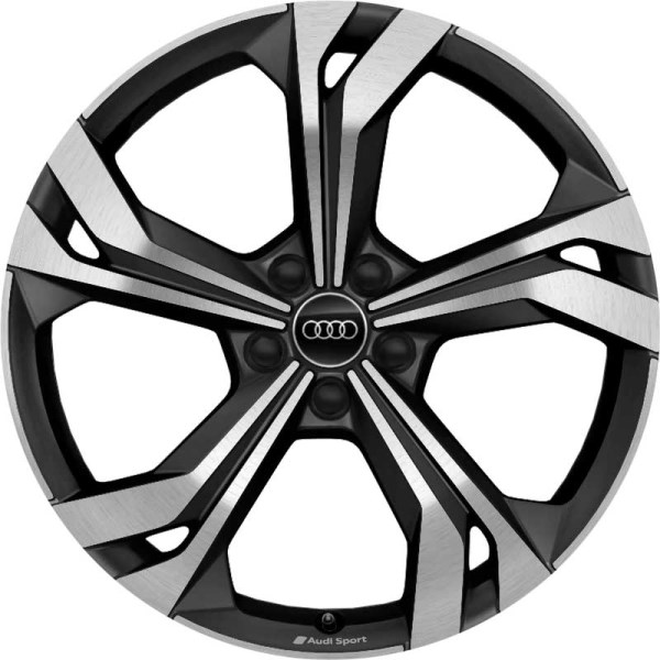 Audi Q3 2021-2024 black machined 20x8.5 aluminum wheels or rims. Hollander part number ALY12026, OEM part number 83A601025AC.