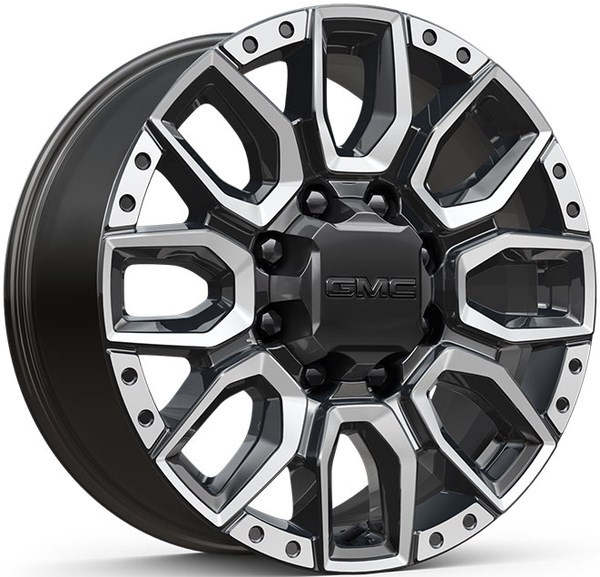 Chevrolet Silverado 2500 2022-2025, Silverado 3500 SRW 2022-2025, GMC Sierra 2500 2022-2024, Sierra 3500 SRW 2022-2024 powder coat black 18x8 aluminum wheels or rims. Hollander part number 14031, OEM part number 84428945.
