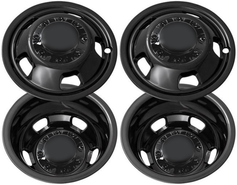 Set of 8, IWCN9010BLKHH Dodge Ram 3500 DRW Black Replica 17 Inch Liners w/ Replica Center Caps
