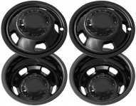 Set of 8, IWCN9010BLKHH Dodge Ram 3500 DRW Black Replica 17 Inch Liners w/ Replica Center Caps