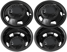 Set of 8, IWCN9010BLKHH Dodge Ram 3500 DRW Black Replica 17 Inch Liners w/ Replica Center Caps