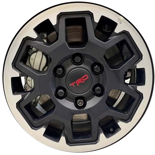 Toyota Tacoma TRD 2024 black machined 17X7.5 aluminum wheels or rims. Hollander part number ALY95893U45, OEM part number 42611-AK051 42611AK051
