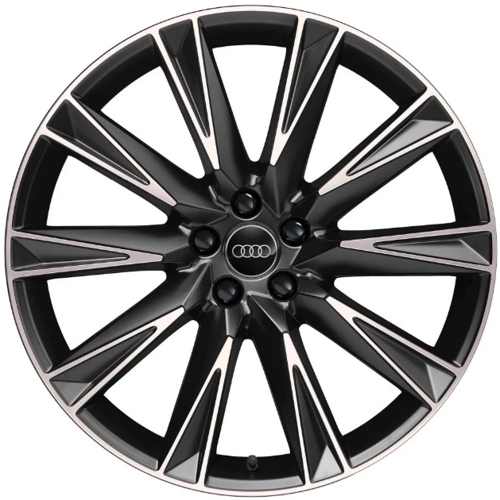 Audi Q8 e-tron etron 2024, black machined 21x9.5 aluminum wheels or rims. Hollander part number 90108, OEM part number 4KE071491