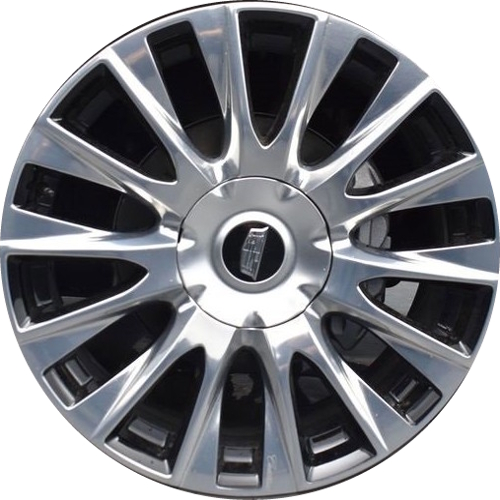 Cadillac Escalade, ESV Premium Luxury Platinum 2025 black polished 21x9 aluminum wheels or rims. 22-inch split 7-spoke alloy wheel with Polished and High Gloss Black finish and laser etching Hollander part number 14170, OEM part number 87835090