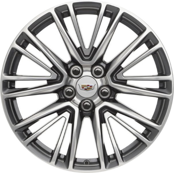 Cadillac CT5 2020-202 grey polished 20x8.5 aluminum wheels or rims. Hollander part number ALY4843A90, OEM part number 84289697.