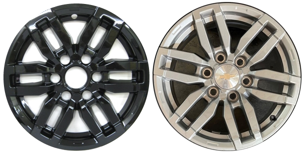 Chevrolet Colorado 2023-2025 6 Split Spoke, Plastic Hubcaps, Wheel Covers, Wheel Skins, Imposters. Fits 17 Inch Steel Wheel Pictured to Right. Part Number IMP-7569GB