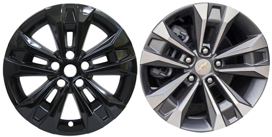 Chevrolet Equinox 2025 Black, 5 Split Spoke, Plastic Hubcaps, Wheel Covers, Wheel Skins, Imposters. Fits 17 Inch Alloy Wheel Pictured to Right. Part Number IMP-7025GB IMP7025GB