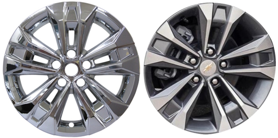 Chevrolet Equinox 2025 Chrome, 5 Split Spoke, Plastic Hubcaps, Wheel Covers, Wheel Skins, Imposters. Fits 17 Inch Alloy Wheel Pictured to Right. Part Number IMP-7025PC IMP7025PC