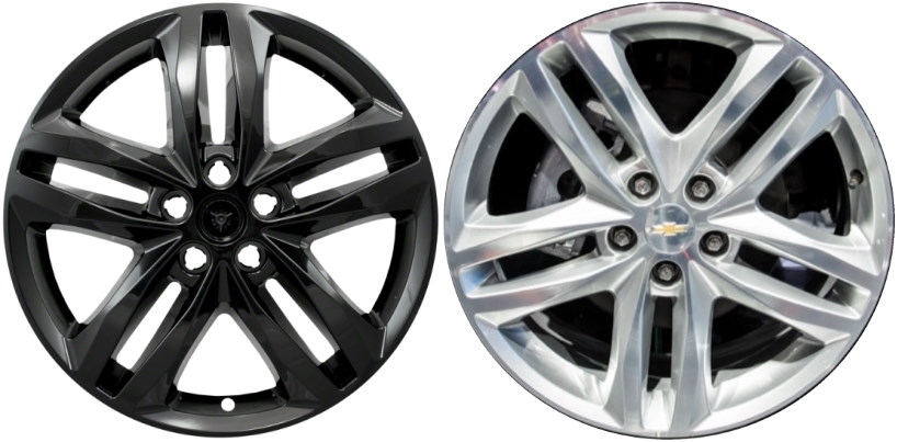 Chevrolet Equinox 2018-2021 Black, 5 Double Spoke, Plastic Hubcaps, Wheel Covers, Wheel Skins, Imposters. Fits 19 Inch Alloy Wheel Pictured to Right. Part Number IMP-415BLK.