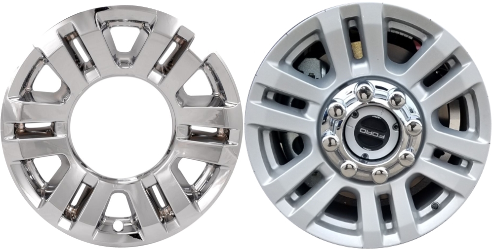 Ford F-250 2017-2019, Ford F-350 SRW 2017-2019 Chrome, 6 Split Spoke, Plastic Hubcaps, Wheel Covers, Wheel Skins, Imposters. ONLY Fits 18 Inch Alloy Wheel Pictured. Part Number IMP-470X