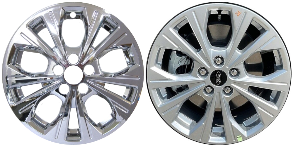 Ford Escape 2023 2025 Chrome, 10 Spoke, Plastic Hubcaps, Wheel Covers, Wheel Skins, Imposters. Fits 17 Inch Alloy Wheel Pictured to Right. Part Number IMP-7201PC.