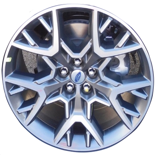 Ford Explorer Platinum 2025 charcoal Machined 21x9 aluminum wheels or rims. Hollander part number ALY94183, 21" Dark Alloy-Painted Machined Aluminum OEM part number SB5Z1007A