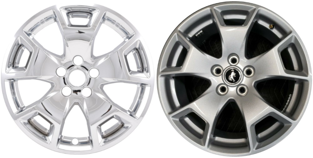 Ford Bronco Sport 2021-2024 Chrome, 5 Y-Spoke, Plastic Hubcaps, Wheel Covers, Wheel Skins, Imposters. Fits 17 Inch Alloy Wheel Pictured to Right. Part Number IMP-476X/7968PC.