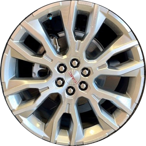 GMC Acadia 2024 silver machined 22x8.5 aluminum wheels or rims. Hollander part number 14149/95992, OEM part number 84883612