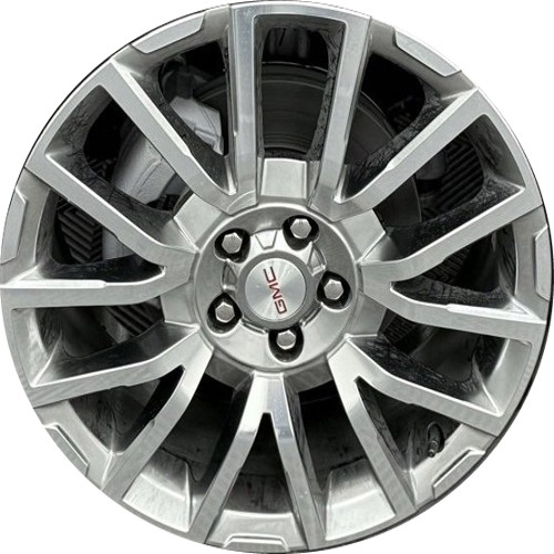 GMC Terrain Denali 2026 silver metallic machined 19x7.5 aluminum wheels or rims. Hollander part number 94256, OEM part number 26343120