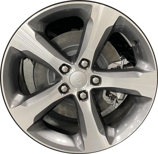 Jeep Grand Cherokee 2023-2024, Grand Cherokee 4xe 2023-2024, Grand Cherokee L 2023-2024 charcoal machined 20x8.5 aluminum wheels or rims. Hollander part number ALY9287C, OEM part number 68596560AA.