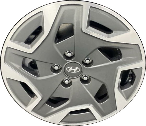 Hyundai Santa Fe 2021-2023 charcoal machined 17x7 aluminum wheels or rims. Hollander part number 70669, OEM part number 52910CL110.