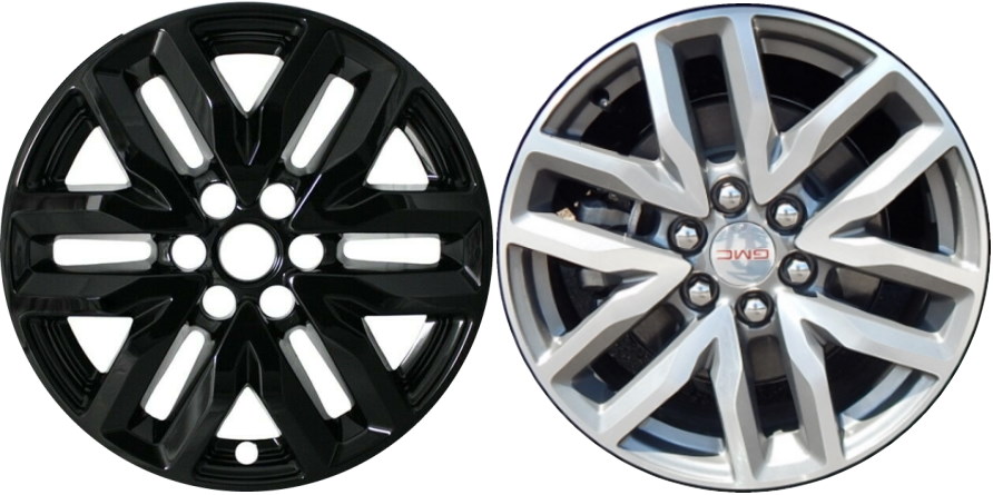 GMC Acadia 2017-2019 Black, 12 Spoke, Plastic Hubcaps, Wheel Covers, Wheel Skins, Imposters. Fits 18 Inch Alloy Wheel Pictured to Right. Part Number IMP-466BLK.