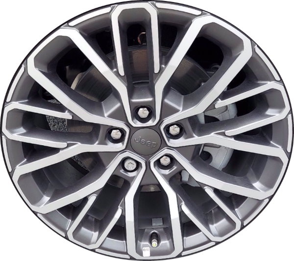 Jeep Grand Cherokee 2022-2025, Grand Cherokee L 2021-2025 charcoal polished 21x9 aluminum wheels or rims. Hollander part number 9290, OEM part number 4755580AA.