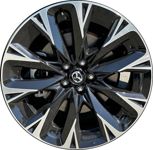 Mazda CX-90 2024-2025 black machined 21x9.5 aluminum wheels or rims. Hollander part number ALYMX061U45, OEM part number Not Yet Known.