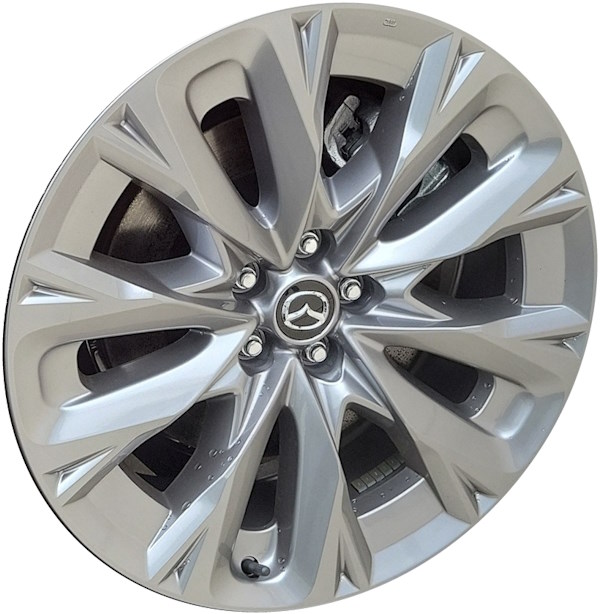 Mazda CX-90 2024-2025  powder coat hyper silver 21x9.5 aluminum wheels or rims. Hollander part number ALYMX061U78, OEM part number Not Yet Known.