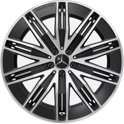 Mercedes-Benz EQS450, EQS580 SUV 2023-2024 black machined 21x9.5 aluminum wheels or rims. Hollander part number ALY85859, OEM part number 29640116007X23