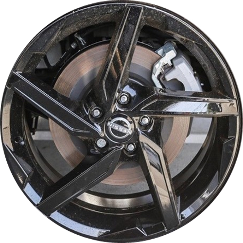 Nissan Aria 2023-2025 powder coat black 19x7.5 aluminum wheels or rims. Hollander part number ALY62865, OEM part number T99W15MPOJ