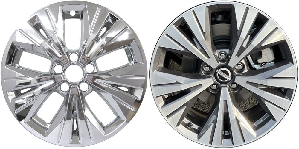 Nissan Rogue 2021-2023 Chrome, 10 Spoke, Plastic Hubcaps, Wheel Covers, Wheel Skins, Imposters. ONLY Fits 18 Inch Alloy Wheel Pictured. Part Number IMP-8826PC.