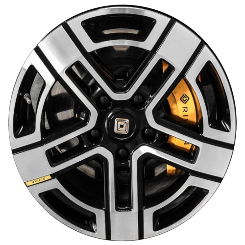 Rivian R1T 2022 black machined 20x8.5 aluminum wheels or rims. Hollander part number ALY95647, OEM part number PT00000740