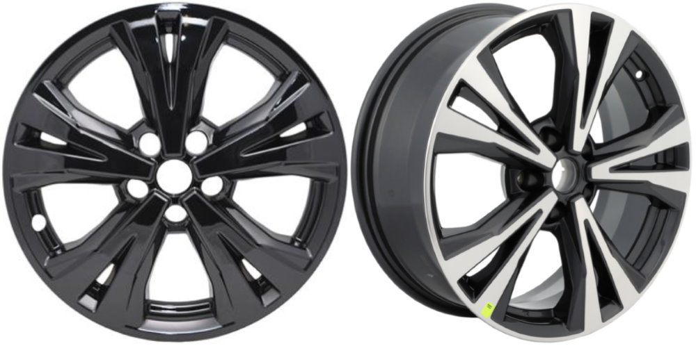 Nissan Rogue 2017-2020 Black, 10 Spoke, Plastic Hubcaps, Wheel Covers, Wheel Skins, Imposters. Fits 18 Inch Alloy Wheel Pictured to Right. Part Number IMP-461BLK.
