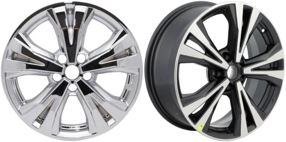 Nissan Rogue 2017-2020 Chrome, 10 Spoke, Plastic Hubcaps, Wheel Covers, Wheel Skins, Imposters. Fits 18 Inch Alloy Wheel Pictured to Right. Part Number IMP-461X.