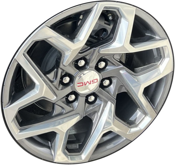 GMC Sierra 1500 2022-2025 dark grey polished 20x9 aluminum wheels or rims. Hollander part number ALY95369, OEM part number 84604786
