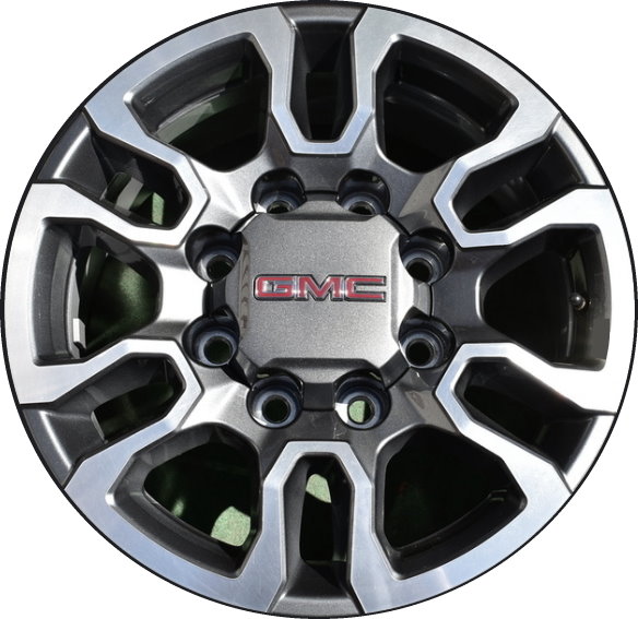 GMC Sierra 2500 2021-2024, Sierra 3500 SRW 2021-2024 grey machined 18x8 aluminum wheels or rims. Hollander part number 5949U35, OEM part number Not Yet Known.