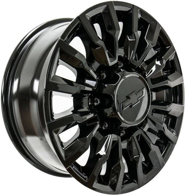 Chevrolet Silverado 2500 2021-2025, Silverado 3500 SRW 2021-2025, GMC Sierra 2500 2021-2024, Sierra 3500 SRW 2021-2024 powder coat black 18x8 aluminum wheels or rims. Hollander part number 14031, OEM part number 84428945.