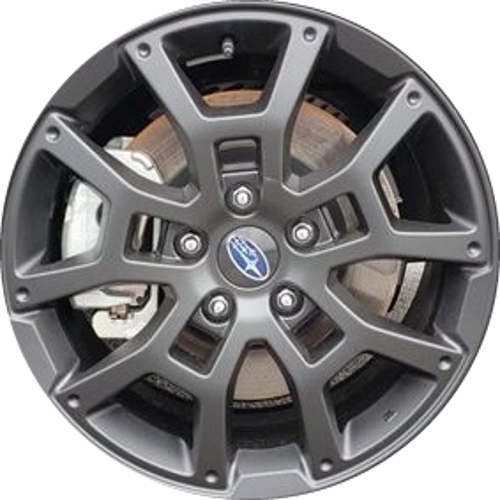 Subaru Crosstrek Wilderness 2024-2025 powder coat matte black 17x7 aluminum wheels or rims. Hollander part number 68906, OEM part number 28111FN01A