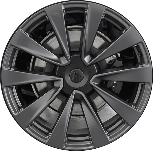 Tesla Model X 2022-2024 powder coat charcoal 22x9 aluminum wheels or rims. Hollander part number Not Yet Known, OEM part number 1620226-01-A.
