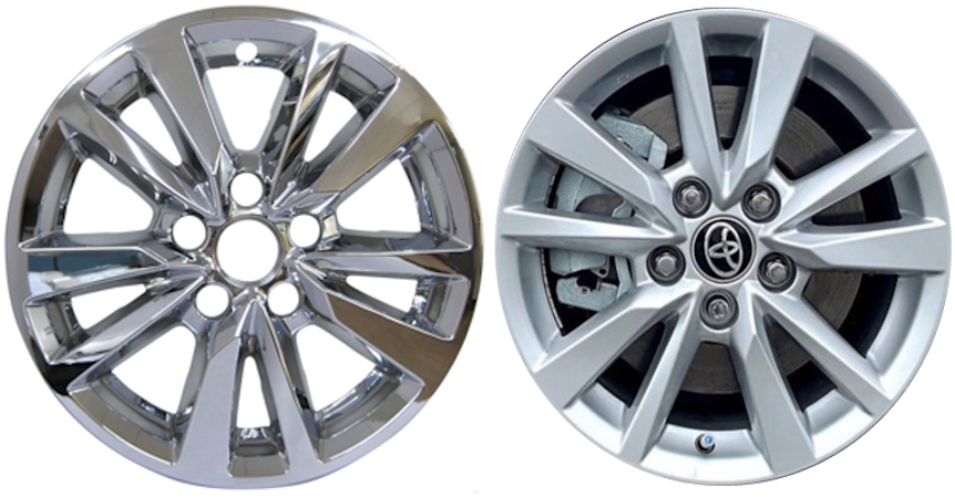 Toyota Camry 2025 IMP-6025P-C Chrome, 10 Spoke, Plastic Hubcaps, Wheel Covers, Wheel Skins, Imposters. ONLY Fits 16 Inch Alloy Wheel Pictured. Part Number IMP-6025PC
