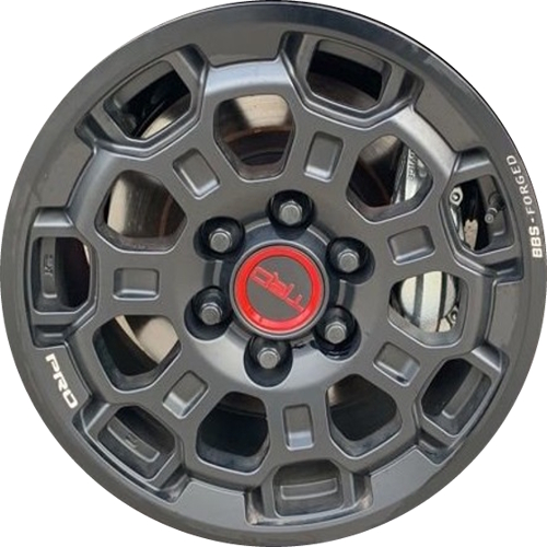 Toyota Sequoia 2023-2025, Tundra 2022-2025 TRD BBS Forged powder coat black 18x7.5 aluminum wheels or rims. Hollander part number 69195, OEM part number PT960342202F