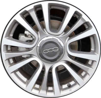 Fiat 500L 2019 grey machined 17x7 aluminum wheels or rims. Hollander part number ALY61690, OEM part number 6QL76U00AA.